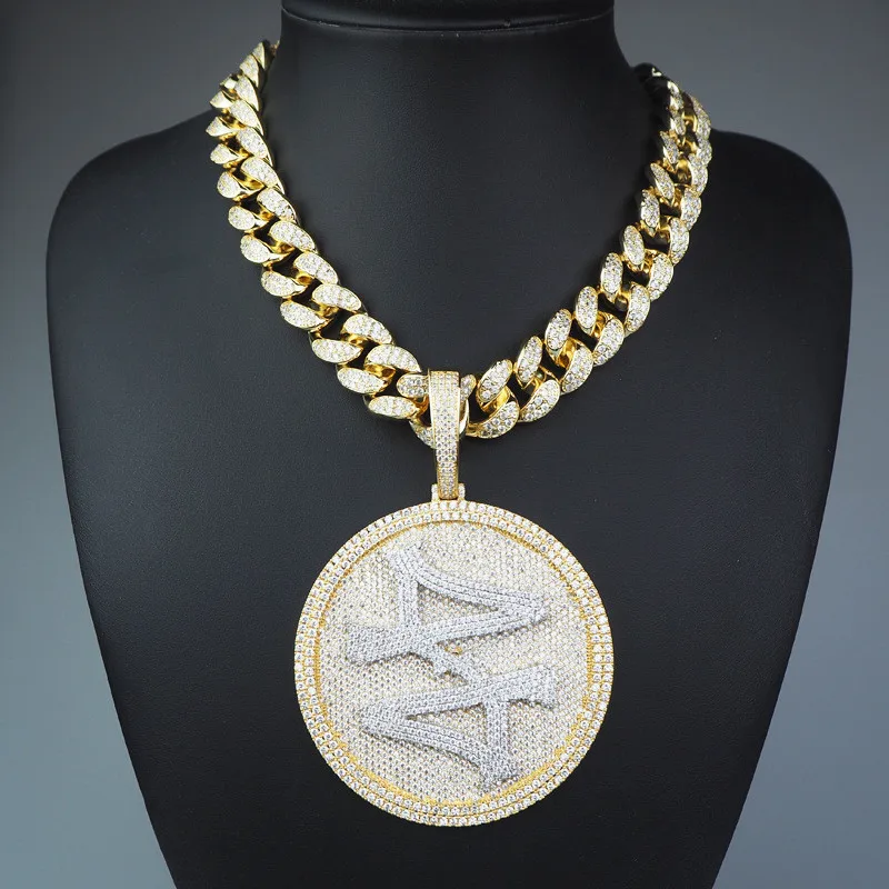 Big Size Hip Hop Spinner Round 44 Medallion Pendant 12mm 20&quot Iced Out Cuban Chain Necklace For Men Gift Dropshipping | Украшения и