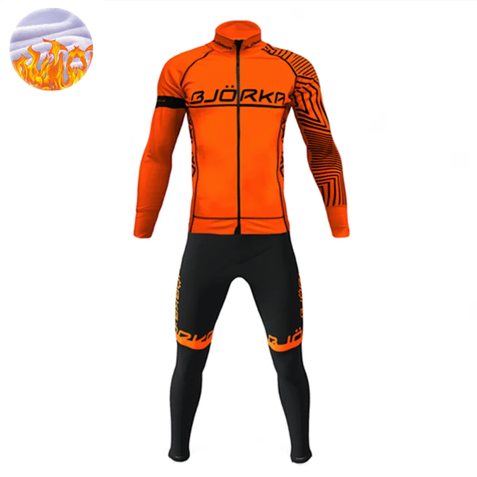 2021 Winter Bjorka Cycling Jersey Set Thermal Fleece Jacket Bicycle Long Sleeve Cashmere Bib Pants Suit Maillot Ciclismo Hombre