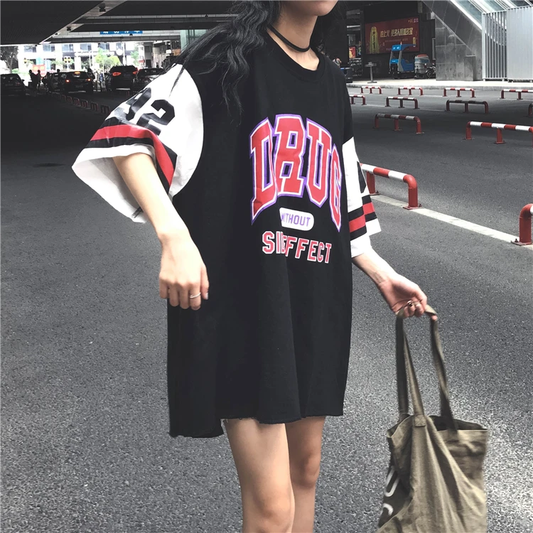 Модная ночнушка больших размеров, d, женская летняя одежда, BF Wind Harajuku, платье для сна, Хлопковая пижама с буквенным принтом для молодых девушек
