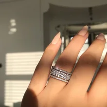 Кольцо с белым цирконием для вечности, 3 ряда, микро проложенный AAAAA Циркон cz, обручальное кольцо, кольца для женщин, ювелирные изделия