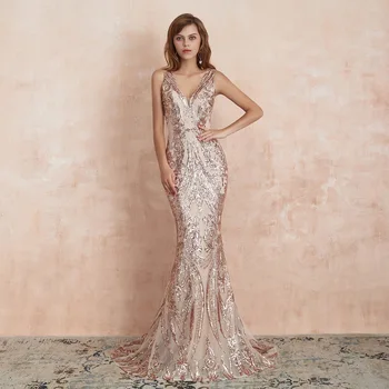 

Robe De Soiree 2020 Mrs Win Luxury Party Prom Formal Evening Dress Sexy V-neck Mermaid Dress Bling Bling Sequin Evening Dress
