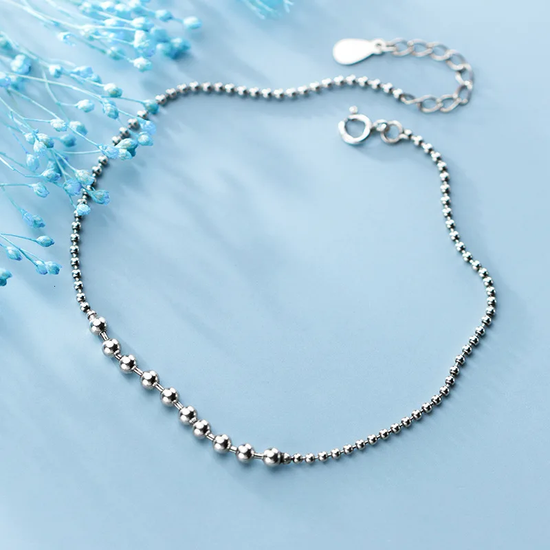Настоящие женские настоящие. 925 стерлингового серебра круглые бусины мяч ножной браслет ювелирные изделия талисманы GTLS902