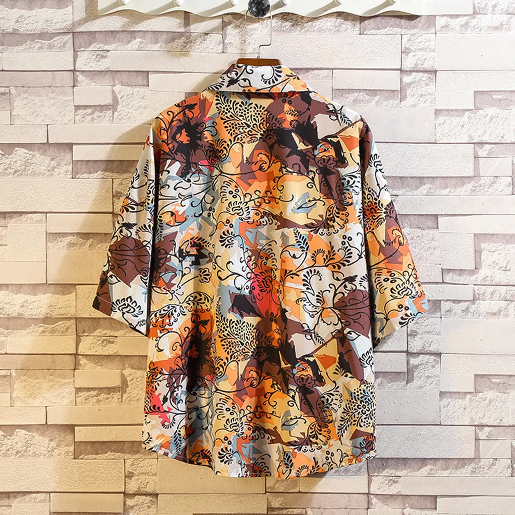 Мужская рубашка camisa Летняя Повседневная модная Свободная рубашка с коротким рукавом и принтом рубашка с отворотами пляжная рубашка мужские Топы Блузка chemise homme