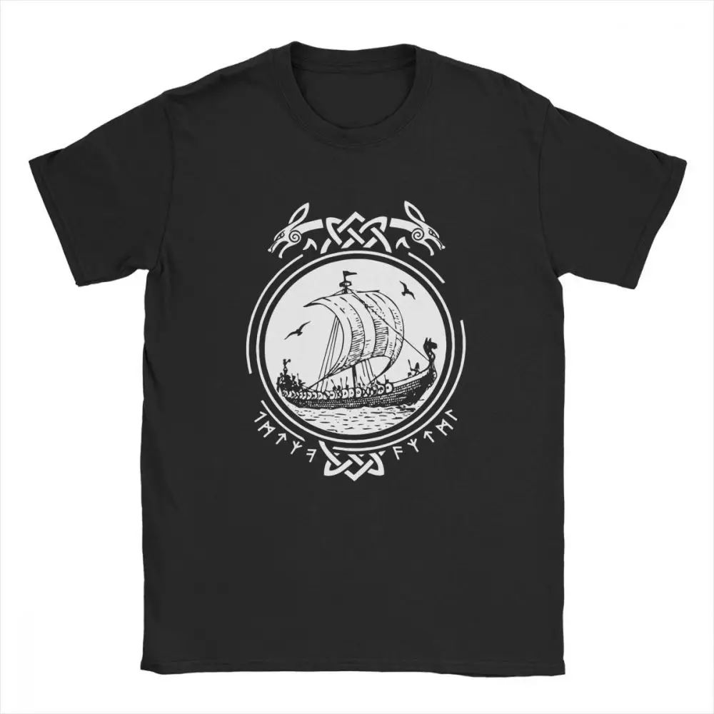 Man T Shirt Wikingerschiff Boot Runen Wikinger Vikings Simple Short Sleeve Tee O Neck Clothes Cotton Wholesale T-Shirts |