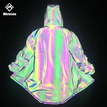 Лазерный светоотражающий плащ-Тренч, мужское необычное Радужное длинное пальто в стиле панк, Мужская ветровка, новое пальто, мужская уличная куртка