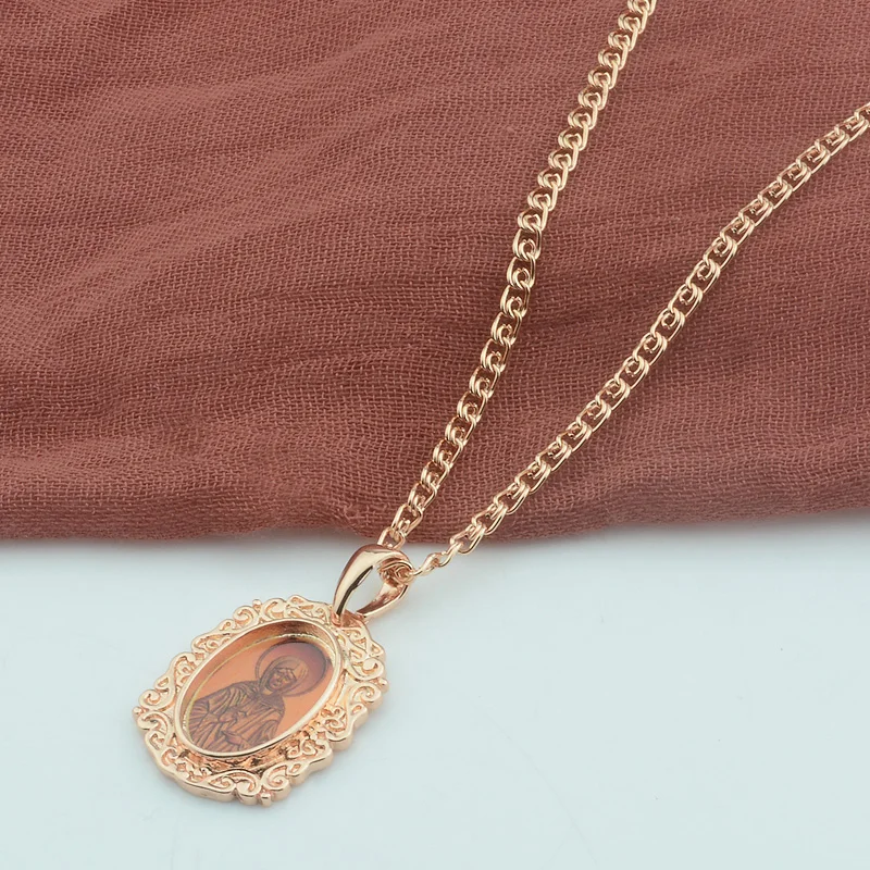 FJ женщины 585 цвета розового золота значок Matron Подвесные цепи ожерелье