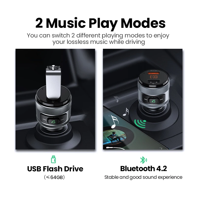Автомобильное зарядное устройство Ugreen USB FM передатчик QC 3 0 быстрая зарядка в