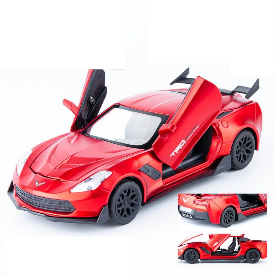 Горячая 1:32 Масштаб колеса Супер спортивный автомобиль Chevrolet Corvette металлическая модель с светильник и звук литья под давлением автомобиль оттягивание игрушки - Цвет: Matte Red
