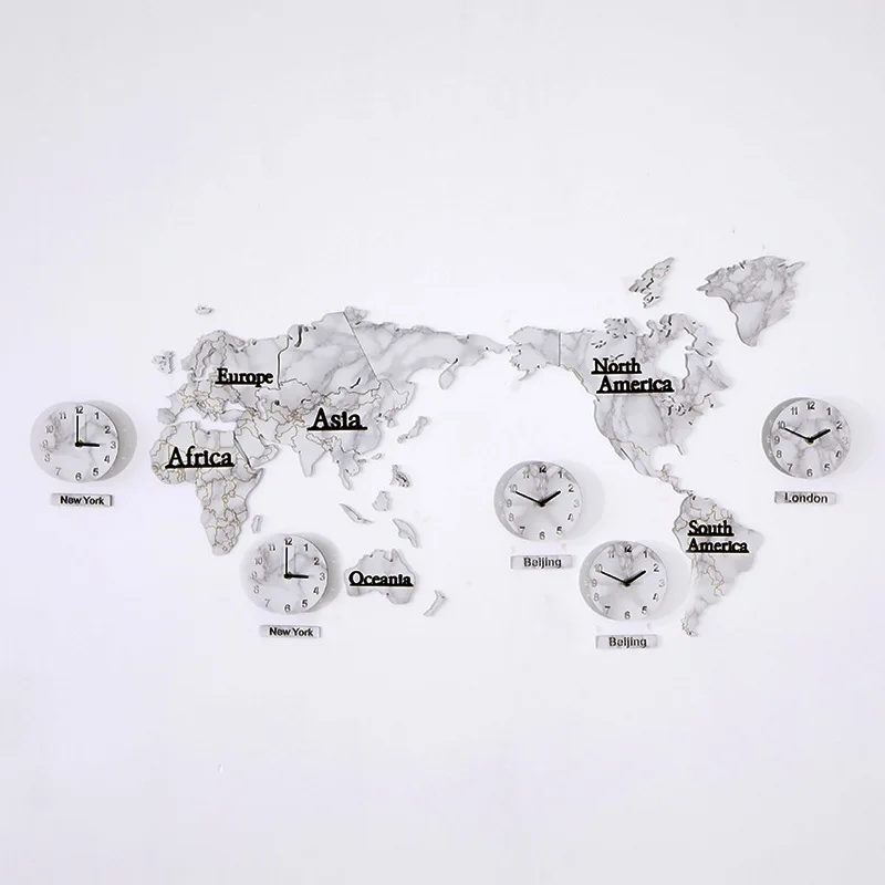 

Creative World Map Decoration Clock Nordic DIY Living Room 3d Large Size Solid Marble Wall Stickers Wall Clock