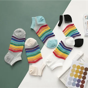 

Women Fashion Rainbow Women Short Socks Colored Patterned Ankle Socks Cute Harajuku Low Socks Girls Student Cool Sox