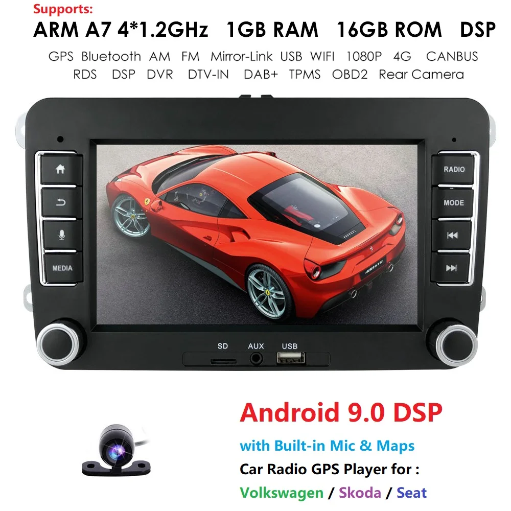Android 9 2 Din Автомобильный Радио мультимедийный плеер gps стерео для Volkswagen Skoda Seat Octavia golf 5 6 touran passat B6 polo wifi rds