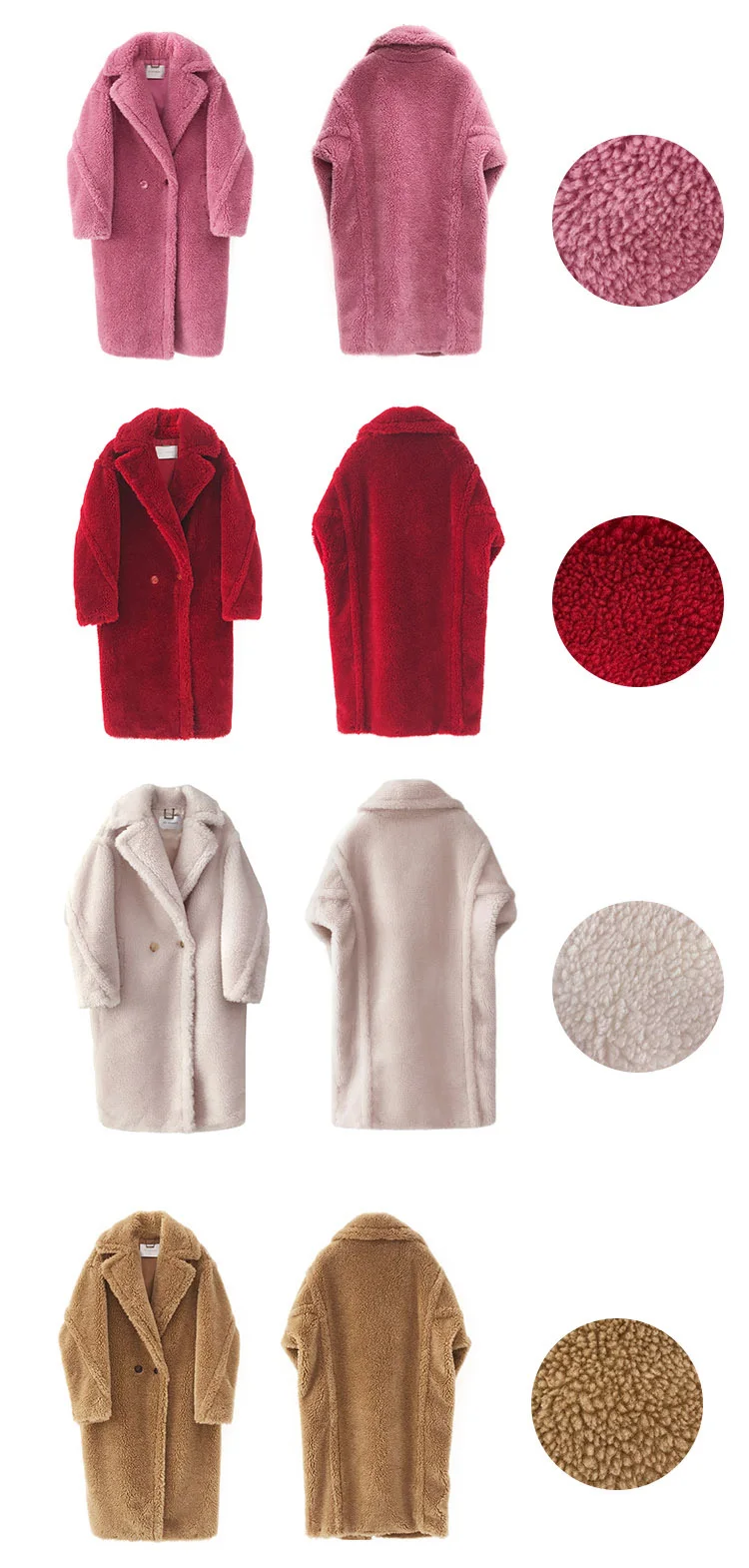 Повседневное стильное зимнее женское пальто из искусственного меха, толстое длинное пальто с мишкой Тедди, модное женское розовое пальто