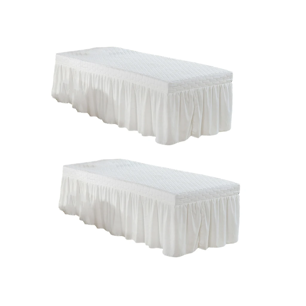 2Pcs White 73x28 inch Microfiber Beauty Salon Thickening Massage Table Skirt Bed Cover with Face Rest Hole, Solid Color