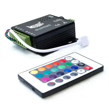 

LED Light Strip Music Controller 12V-24V, Sound Activated - Includes 24 key remote, for SMD5050 RGB Multicolor LEDs JK0