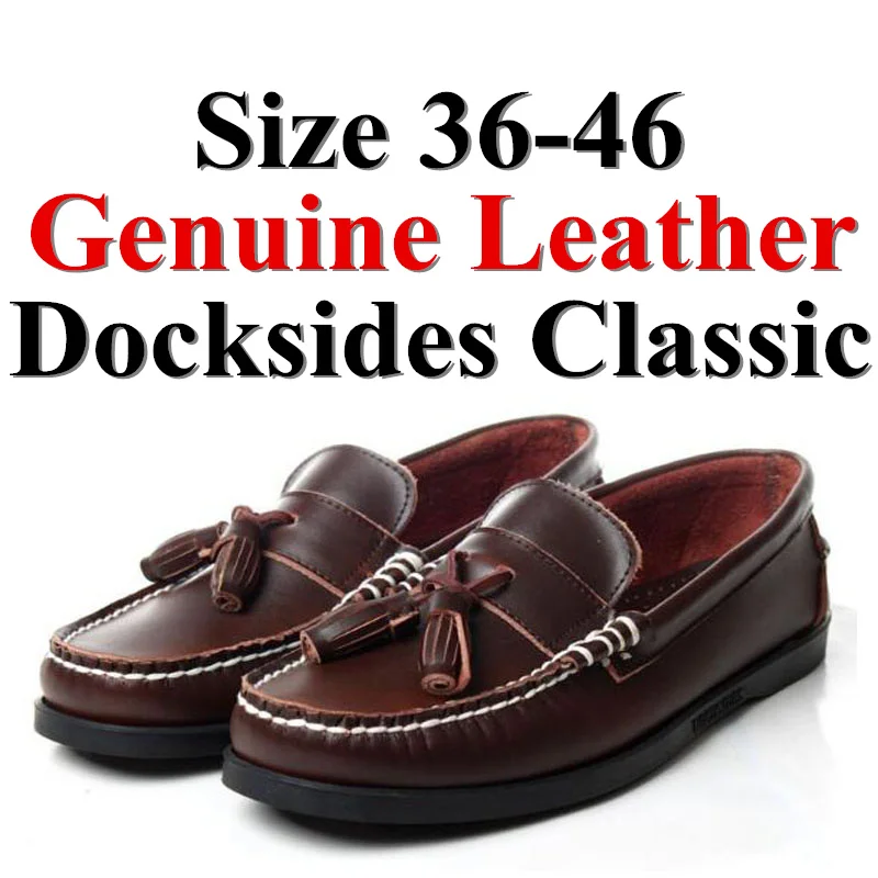 Men Women Genuine Leather Docksides Classic Boat Shoes Man Homme Femme Dark Brown Plus Size 36-46 Brand Flats Loafers 2019A092 | Обувь