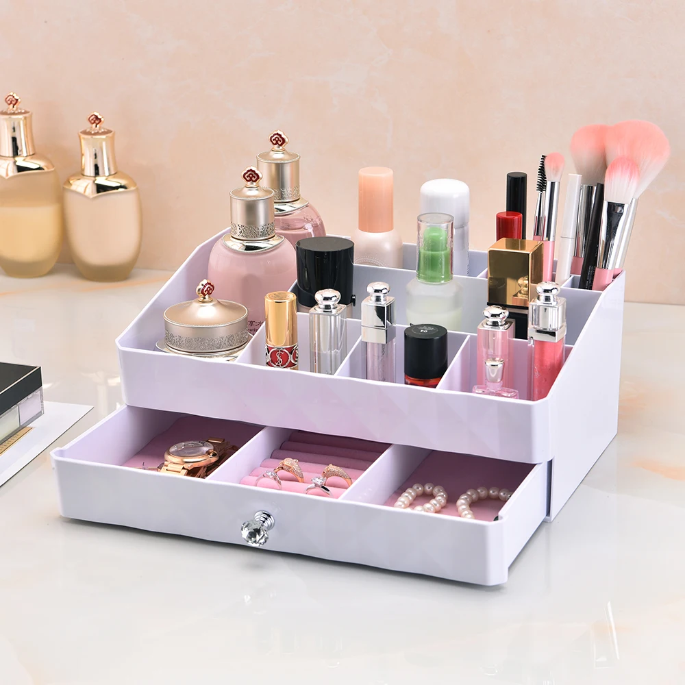 

New 1 Drawer&10 Grids Makeup Organizer Plastic Cosmetic Box Storage Box Jewelry and Cosmetic Storage Box Brushes Lipsticks Holde