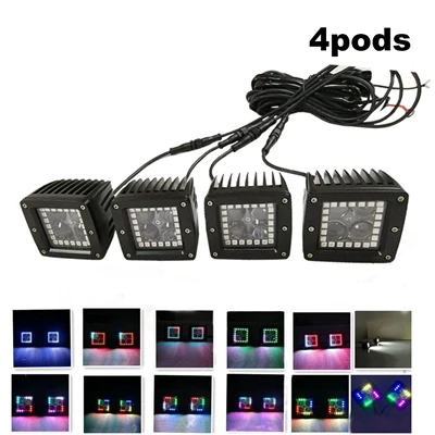 Цветная(RGB) Светодиодный светильник панели 22 дюймов 120 Вт Bluetooth Contro светодиодный 16 Вт светодиодный рабочий светильник Offroad Грузовик Лодка 4X4 12V 24V - Цвет: 4pcs
