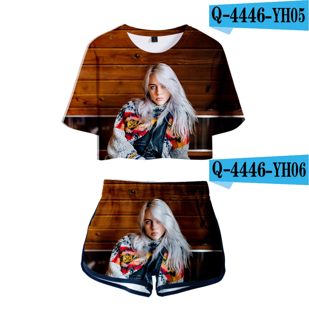 3D Billie Eilish мини шорты, футболка, Женские сексуальные шорты, спортивный костюм, Летние удобные дышащие шорты, короткая 3D футболка - Цвет: 3D