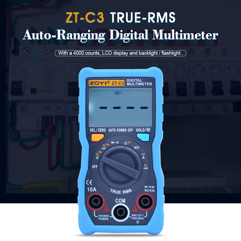 Цифровой мультиметр с автоматическим диапазоном 4000 отсчетов TRMS AC/DC Амперметр Вольтметр Ом мультиметрометр тестер с ЖК-подсветкой фонарик ZT-C3/C4