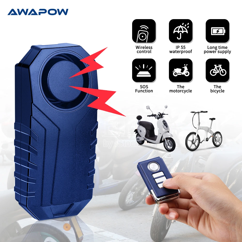 Awapow Anti Theft Bicycle Alarm 113db Wireless Remote Control Vibration