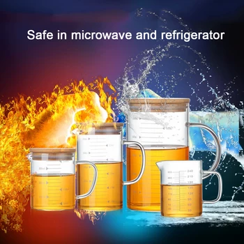 

350-1000ml Heat-Resistant Glass Measuring Cup Jug Scale Cup Glass With Bamboo Cover