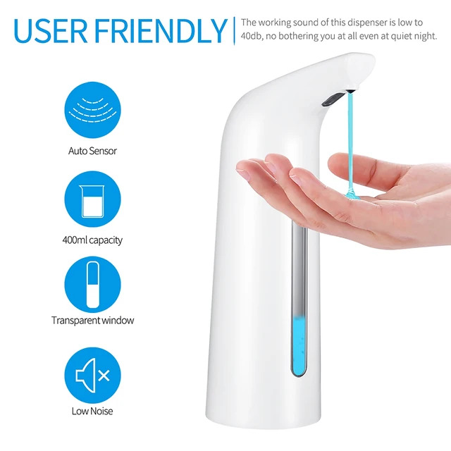 400ML Automatic Soap Dispenser Hands Free Non contact Disinfectant Bathroom Dispenser Sensor Kitchen Liquid Soap Dispenser