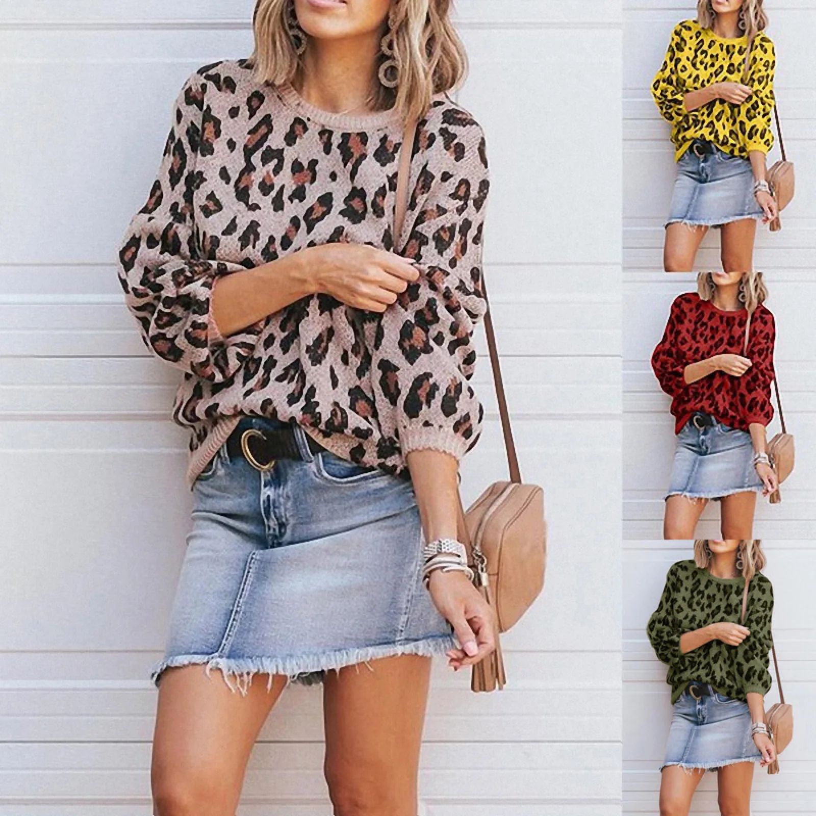 

New Women Sweater Knitted Sweater Autumn Winter Leopard Print Winter Thick Long Sleeve Pull Female Pullover Outerwear