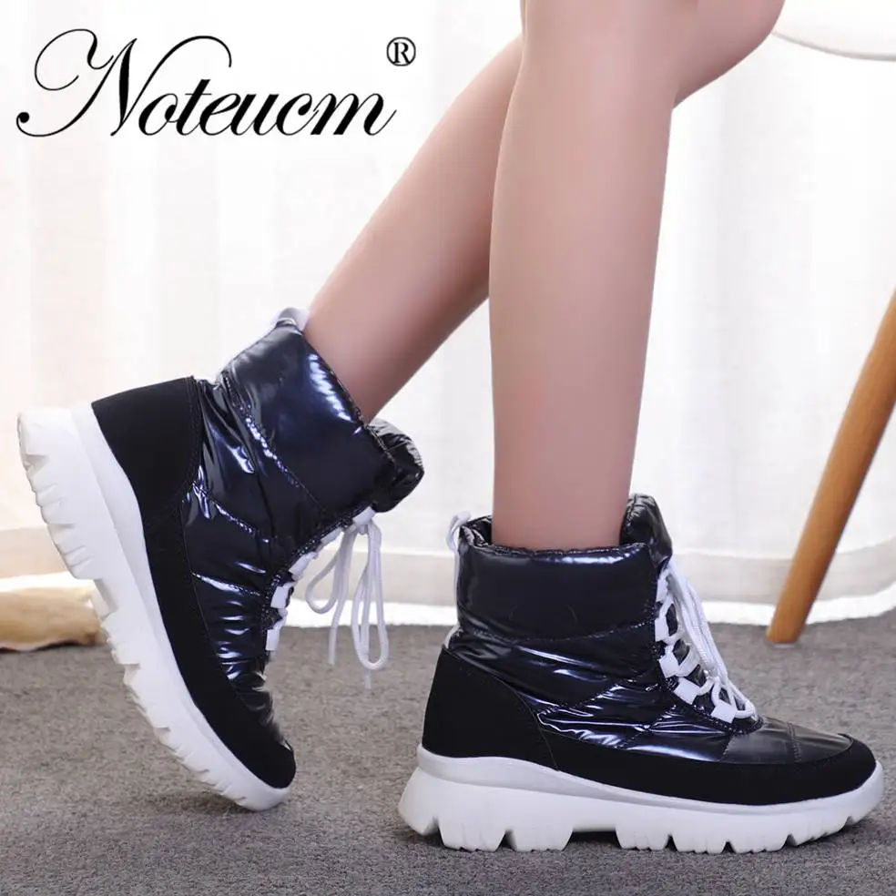 A50W01 blue female winter warm Ankle snow boots waterproof platform Flat heel shoes women botte Quilt booties Chunky Thick sneakers fur - Color: A50W01 blue