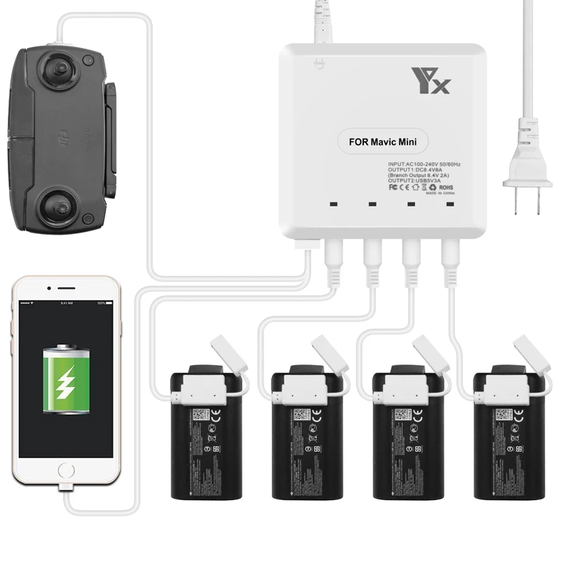 Mega Discount VBY 6 in 1 Mavic Mini Charger Battery Charge Remote Control phone Tablet Charge For DJI Mavic Mini Charger Hub With USB Port 