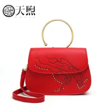 PMSIX сумка-мессенджер Женская новая кожаная сумка красная сумка в этническом стиле с кольцом маленькая сумка на плечо женская сумка-тоут в китайском стиле