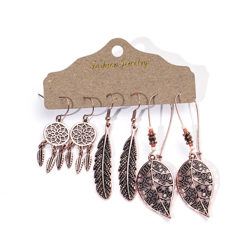 Rose Gold Set-9 Этническое розовое золото металлическая кисточка бахрома женские серьги комплект ювелирных изделий богемия старинные круглые листья круг бабочка геометрические серьги-капли 3 пара / комплект прямая поставка - Окраска металла: Rose Gold Set-9