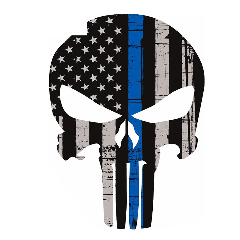 

Funny 13cm X 10.6cm Skull American Flag Police Blue Line Decal Motorcycle Helmet Car Stickers Window Bumper Vinyl