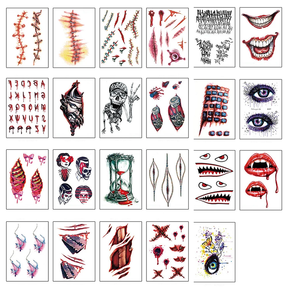 Переводная татуировка на Хэллоуин забавные шрамовые наклейки для лица боди арт