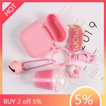 

Silicone Case for QCY T8 Case Cute Milk tea keychain Headphone Case for QCY T 8 qcyT8 coque Bluetooth Earbuds Protection Cover