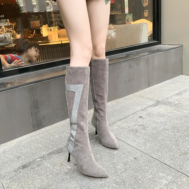 

Women's Pointed-Toe High-heeled Thigh Boot Women's 2019 Autumn And Winter New Style plus Velvet Thin Heeled Boots Slimming Knee-