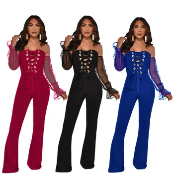 

Rompers Sexy Jumpsuit Women Tracksuit 2020 Spring Hollow Out Lace Up Skinny Sweatshirt Slim Casual Bodycon Feminino Streetwear
