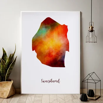 

Swaziland map watercolor Map Modern City Canvas Art Print Wall Pictures for Living Room No Frame