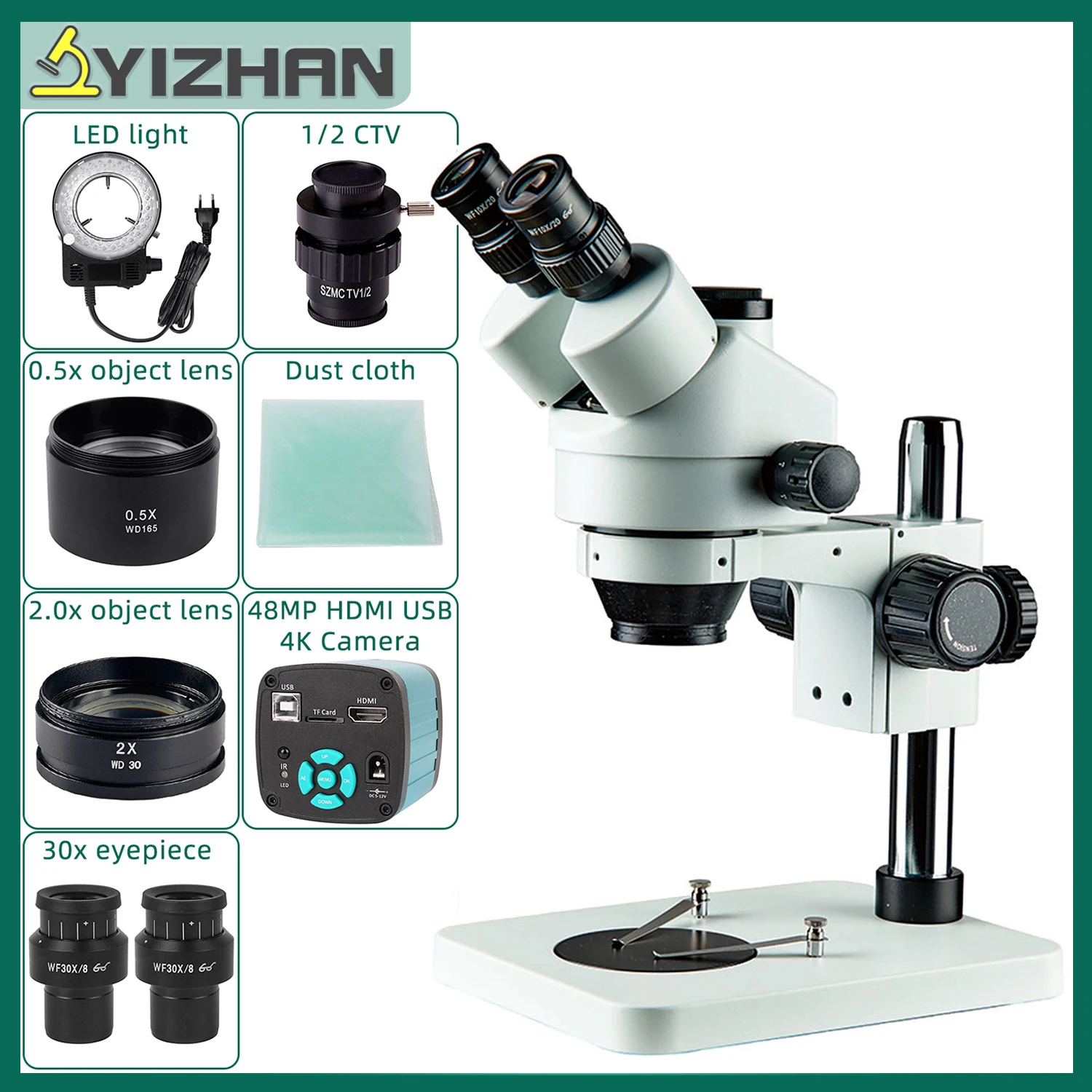 YIZHAN 3.5 180x Simul Focal Trinocular Microscope Zoom Stereo
