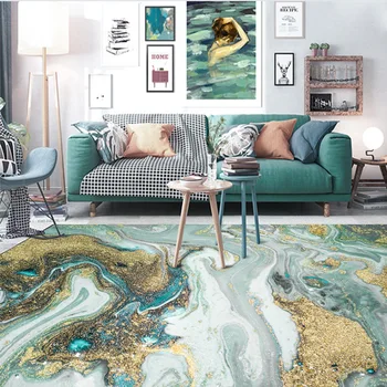 

Nordic modern blue green abstract sea water golden kitchen living room bedroom bedside carpet