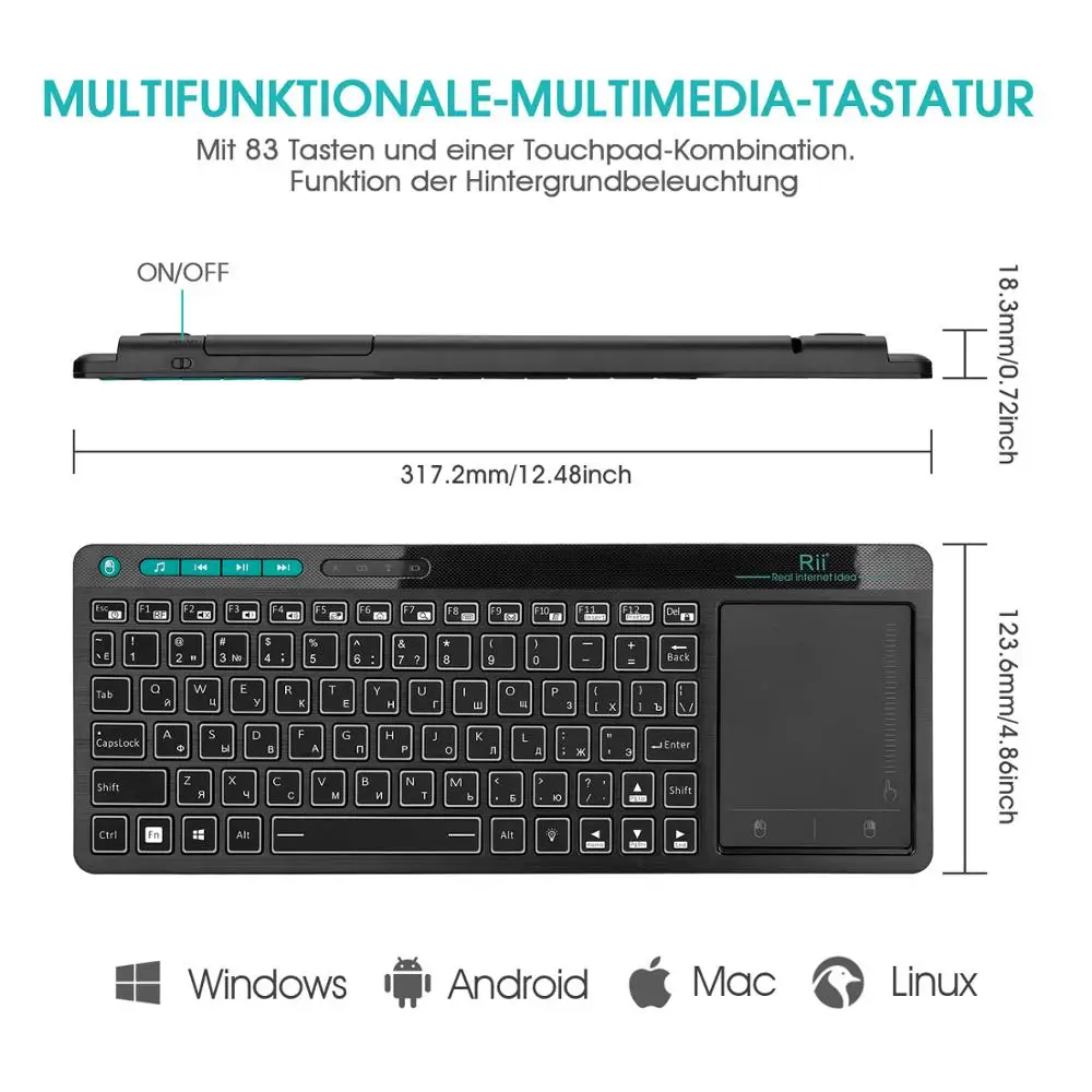 Rii K18plus K18s 2.4g Teclado sem Fio com Número do Mouse Touchpad Numérico Usb Backlit para Android tv Box Smart tv pc - Imagem 2