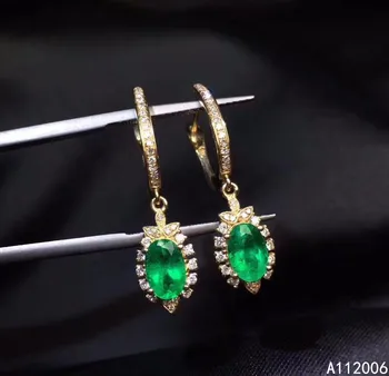 

KJJEAXCMY 925 sterling silver natural emerald earrings new ladies popular eardrop support test