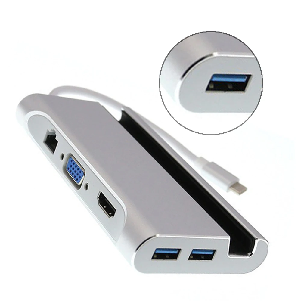 Type-C Thunderbolt 3 к Lan HDMI USB3.0 VGA хаб-конвертер адаптер RJ45 type-C Зарядка для MacBook samsung S8 huawei P20 mate10