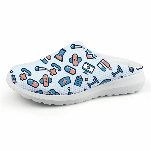 ELVISWORDS Cartoon Nurse Print Slippers women Cute Medical Doctor Air Mesh Sandals Summer Casual Beach Flat shoes Zapatos Mujer - Цвет: CC4064CA