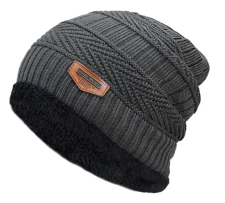 Grey hat Шеи теплые, вязаные шапки и шарфа комплект мех; подклад из шерсти толстые теплые вязаные шапочки, Балаклава зимние шляпы для мужчин и женщин, мужский Простый кожаный женская шапка черепки капота - Цвет: Grey hat