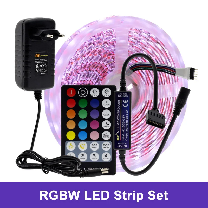 RGB White Светодиодная лента RGB/RGBW/RGB+ CCT/двойной белый светодиодный гибкий светильник 5050 5 м 300 светодиодный s+ RF пульт дистанционного управления+ адаптер питания DC12V - Испускаемый цвет: RGB White