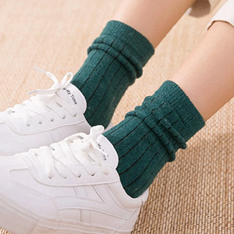 5 Pairs Women Wool Cashmere Crew Socks Warm Thick Solid Soft Casual Sports Winter Socks