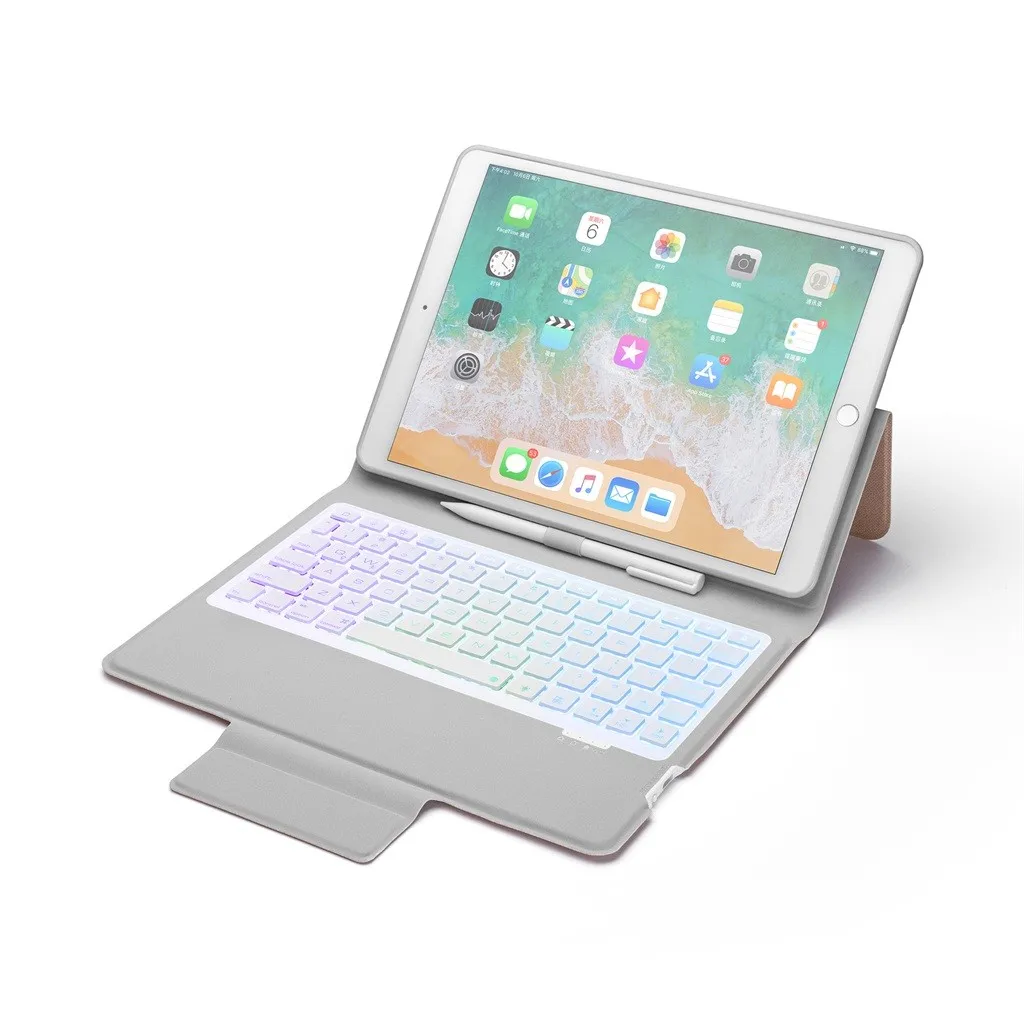 35# Bluetooth Keyboard Cover Case with Pencil Holder For iPad pro / Air 10.5 inch 7-Color Backlight Bluetooth Keyboard Case