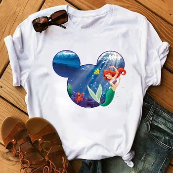 

New Fashion Women Tshirt Mermaid Mouse Ear Cute Tee Shirts Harajuku Tee Tops Ulzzang Female T-shirts Clothes Femme