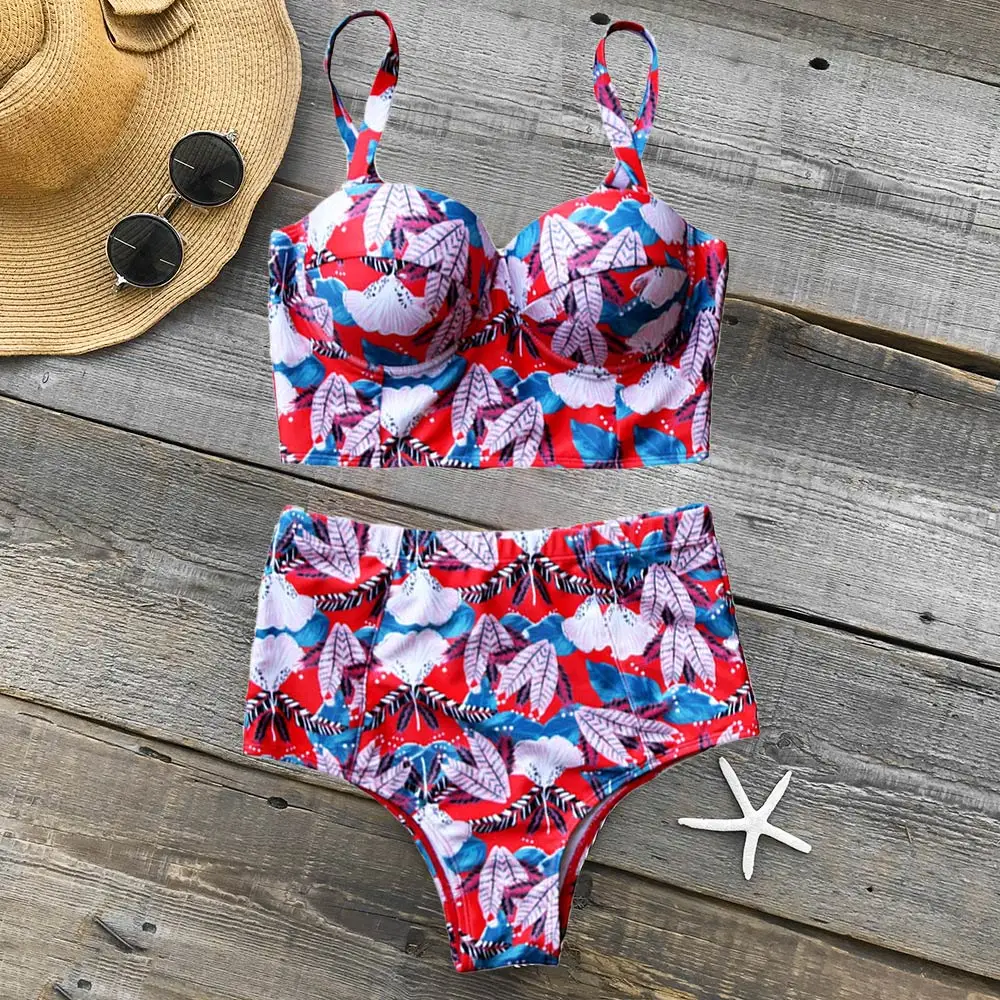 Купальник бикини женский с высокой талией и эффектом пуш ап|bain| |