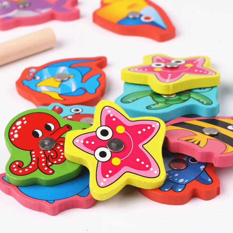 

New Style Iron Box Magnetic Fishing Toys Children Intelligence Wood Building Blocks Kindergarten Children Early Education Parent